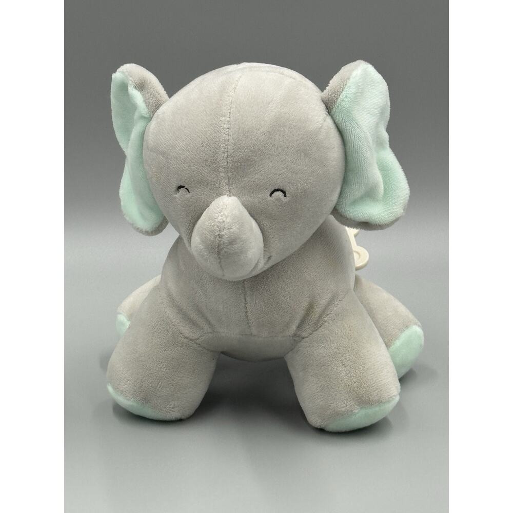 CARTERS Gray Mint Green Elephant Wind Up Musical Plush Moves Head Stuffed Animal